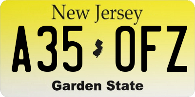 NJ license plate A35OFZ