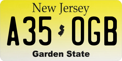 NJ license plate A35OGB