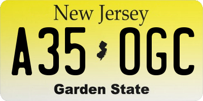 NJ license plate A35OGC