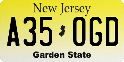 NJ license plate A35OGD