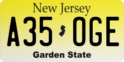 NJ license plate A35OGE