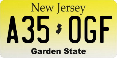 NJ license plate A35OGF