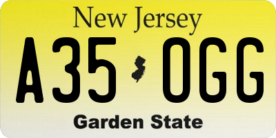 NJ license plate A35OGG