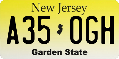 NJ license plate A35OGH