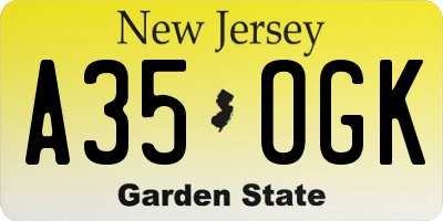 NJ license plate A35OGK