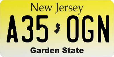 NJ license plate A35OGN