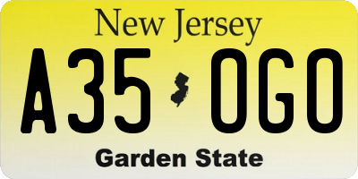 NJ license plate A35OGO