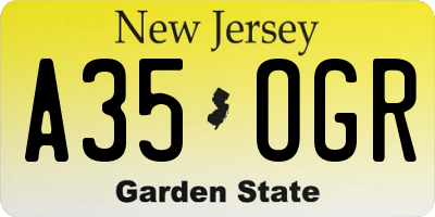 NJ license plate A35OGR