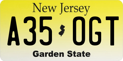 NJ license plate A35OGT