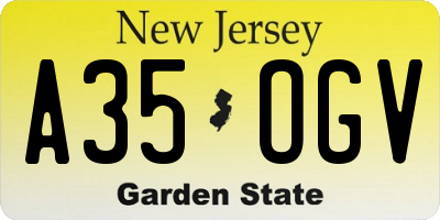NJ license plate A35OGV
