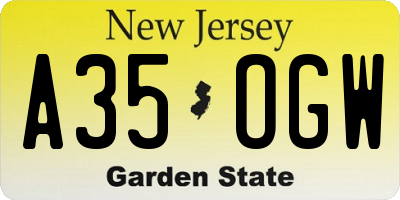 NJ license plate A35OGW
