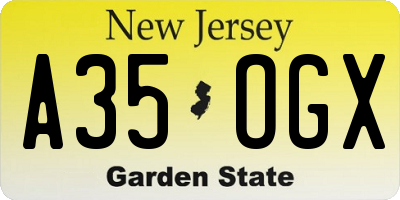 NJ license plate A35OGX