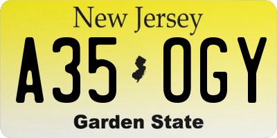 NJ license plate A35OGY