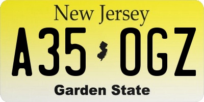 NJ license plate A35OGZ