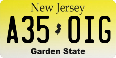 NJ license plate A35OIG