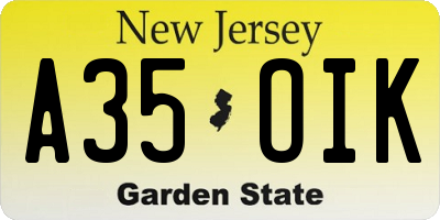 NJ license plate A35OIK