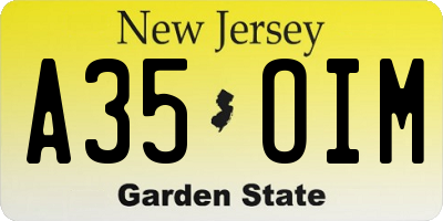 NJ license plate A35OIM