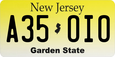 NJ license plate A35OIO