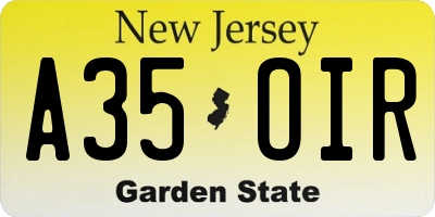 NJ license plate A35OIR