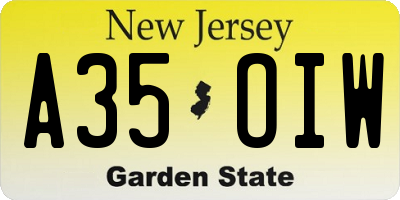 NJ license plate A35OIW