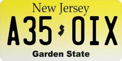 NJ license plate A35OIX