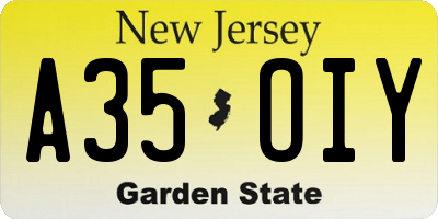 NJ license plate A35OIY