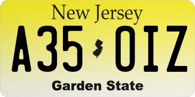NJ license plate A35OIZ