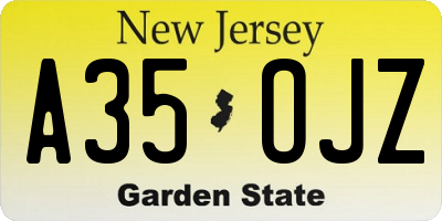 NJ license plate A35OJZ