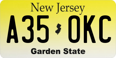 NJ license plate A35OKC