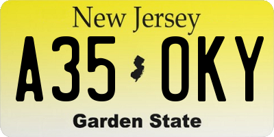 NJ license plate A35OKY