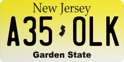 NJ license plate A35OLK