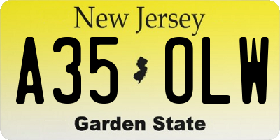 NJ license plate A35OLW