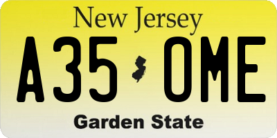 NJ license plate A35OME