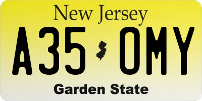 NJ license plate A35OMY