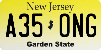 NJ license plate A35ONG