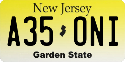 NJ license plate A35ONI