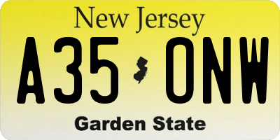 NJ license plate A35ONW