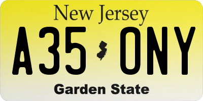 NJ license plate A35ONY