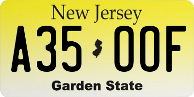 NJ license plate A35OOF