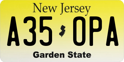 NJ license plate A35OPA