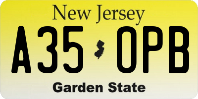 NJ license plate A35OPB