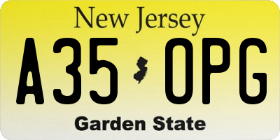 NJ license plate A35OPG