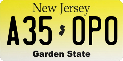NJ license plate A35OPO