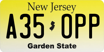 NJ license plate A35OPP