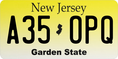 NJ license plate A35OPQ