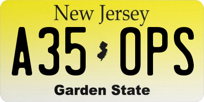NJ license plate A35OPS