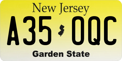 NJ license plate A35OQC