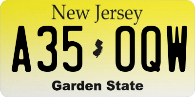 NJ license plate A35OQW