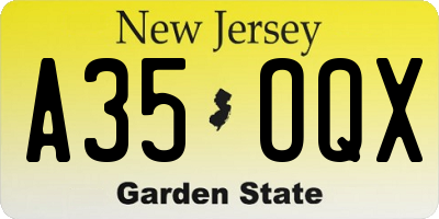 NJ license plate A35OQX