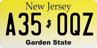 NJ license plate A35OQZ